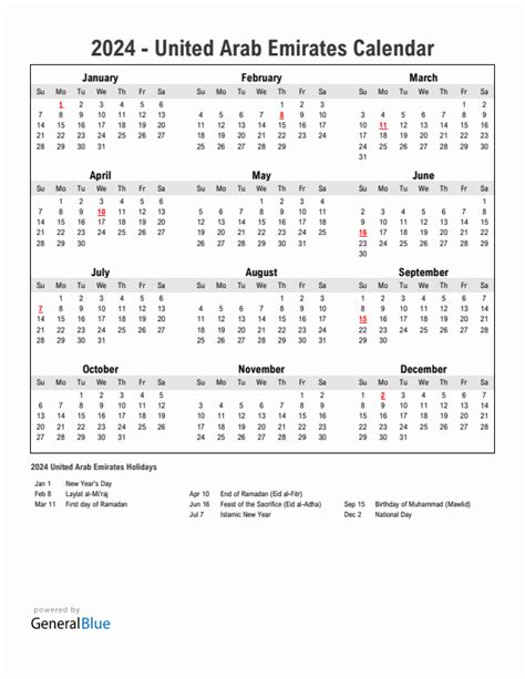 holiday calendar 2024 uae